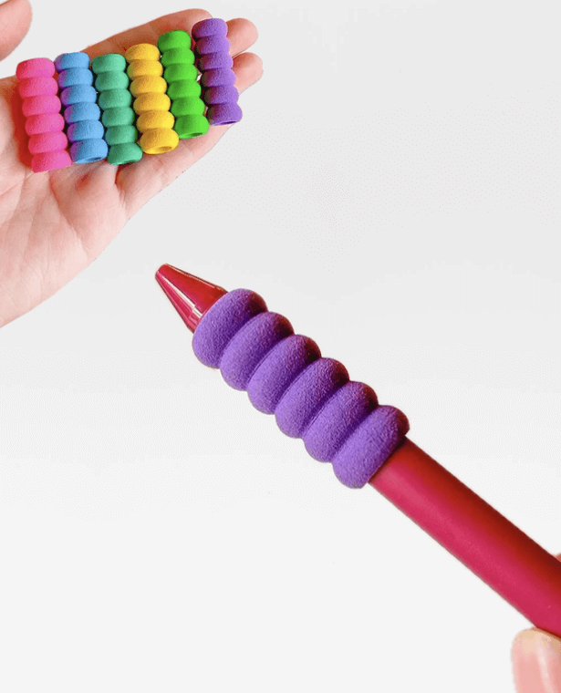 Sponge Finger Pen Sleeve 5-Piece   Kawaii color protection pens holder ins cute fingers protections girl colorful multicolor cocoon pencil covers 5pc set in Pink blue green yellow purple