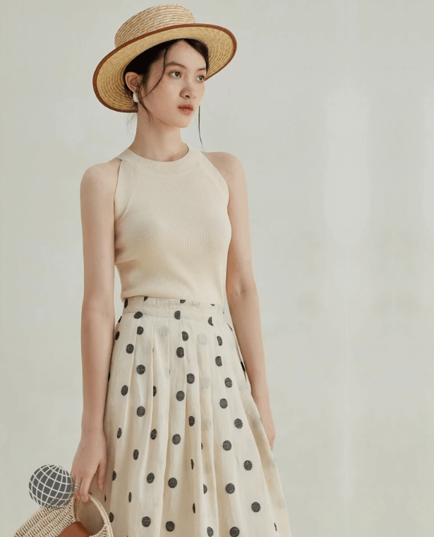 Suspender Tank Top Women's French Look Knitted Summer Slim Fit Holiday Bottom Womens Casual Loose sleeveless crewneck round o-neck petite size Tops for trending woman in khaki beige light brown