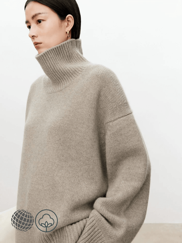 Turtleneck Rib Cashmere Sweater beige Women’s Fall/winter 100% Cashmere-Wool Loose Thick Lazy Wind Womens plus size Pullovers Long Sleeve Sweater Ribbed Knitted Bottoming Sweaters for trending Woman