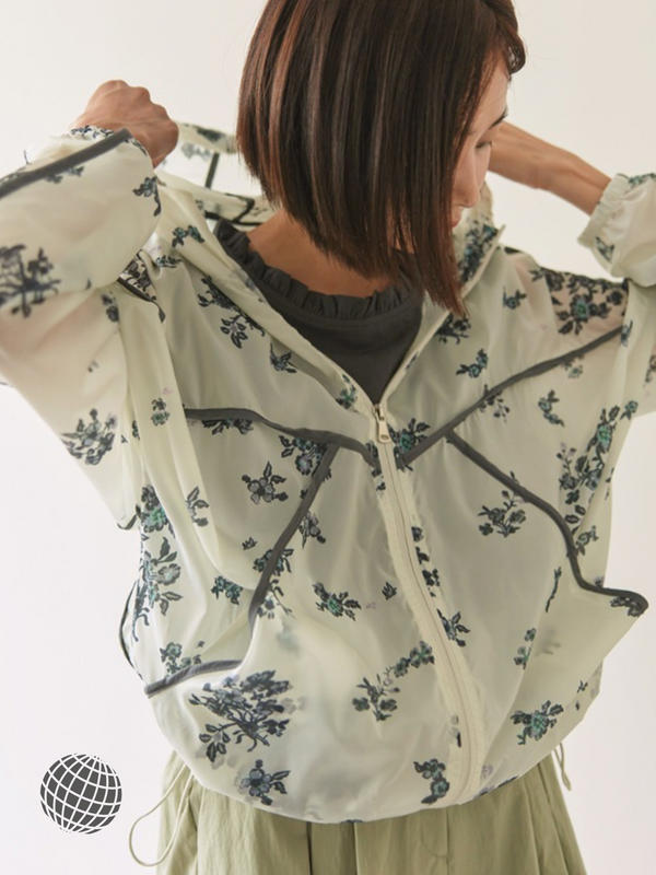Hooded Sheer Jacket  Women’s Semi-Transparent Raincoat Rainwear Sun-proof Leisure Thin Floral Print Daily Summer All-match Loose Retro Violet purple Flower Design Plus size Womens Ladies Stylish Jackets Rainmac Outerwear for trending Woman in clear beige