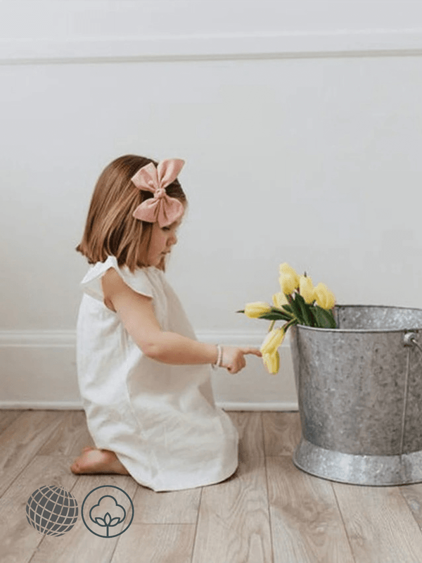 Kids Crewneck Dress in Cotton-Linen  Girls Short-Sleeve Summer Solid Color Brief Casual Princess Dresses for trending Girl in white