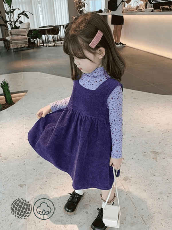 Kids Corduroy Vest Dress   Girls' Autumn And Winter Children's Sleeveless Squareneck Bandage Warm Cotton Purple Suspender Dresses for trending  Girl