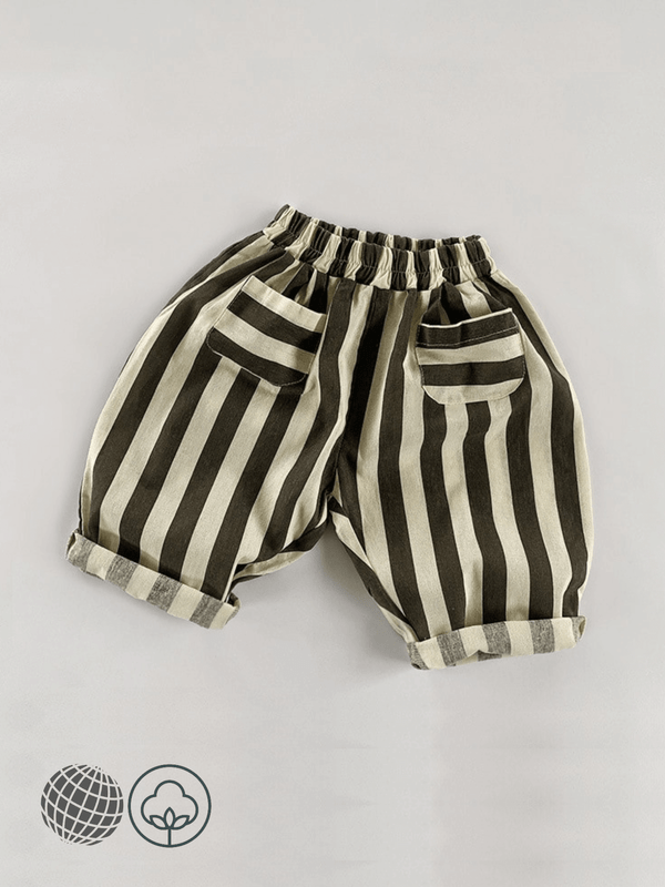 Kids Striped Pants  Anywear Unisex Boys And Girls Korean Autumn Children's Cotton Casual Pant Baby Kids Harem Pants with Pockets trending Trousers in Dark Gray grey cream beige