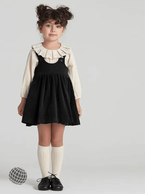 Kids Corduroy Dress   Toddler Girls Retro A-line Knee-length Autumn Sleeveless Adjustable Straps Buttons Loose Scoopneck Sweet Princess Dresses for trending Girl in black