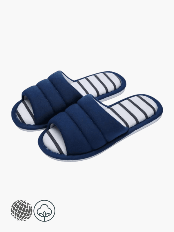 Cotton Open Toe Slippers  Women’s Indoor Soft Slipper Casual Flip Flop Ladies Home Slip-on Memory Foam Bedroom Flats Womens Shoes Footwear for trending Woman in Dark navy blue