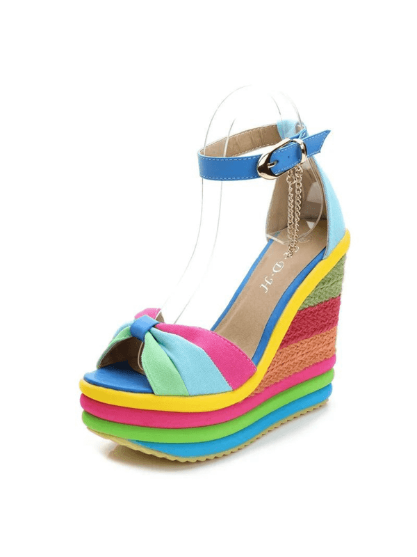 Platform Wedge Sandals blue   Women’s Summer Female high heel Shoes womens vacation getaway holiday multicolor rainbow striped sandal Sandalias De Tacon Bling Designer Elegant Party Comfort Footwear for trending woman