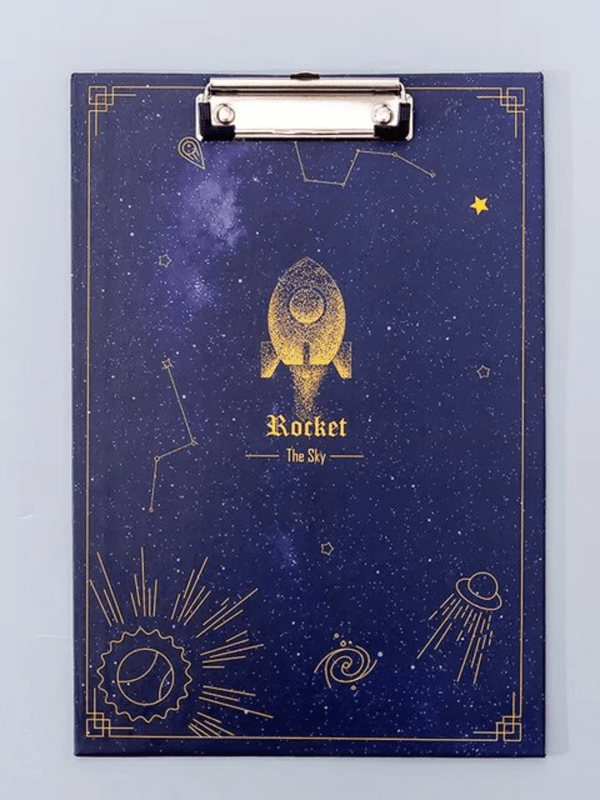 Starry Sky Rocket Clip Board A4   Trending Creative Fantasy Learning Office Pad Writing Boards File Folder Report Folders Space Astronomy School supplies in dark blue spaceship