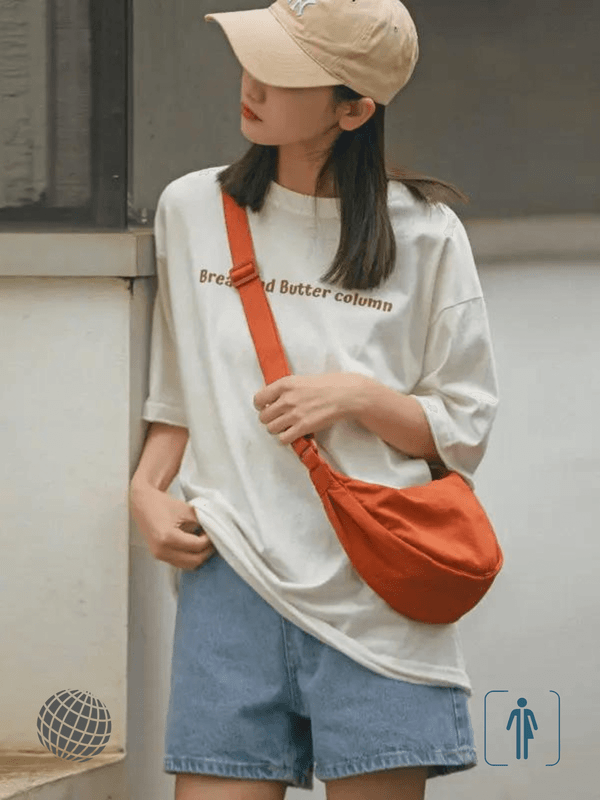 Round Mini Shoulder Bag orange    Genderful Anywear Unisex Women’s Men’s Solid Color Large Capacity Travel Crossbody Chest Half Moon mens womens Crescent Moon Bags Daily Cotton Filled Baggage for trending Man Woman better than Uniqlo we offer free shipping