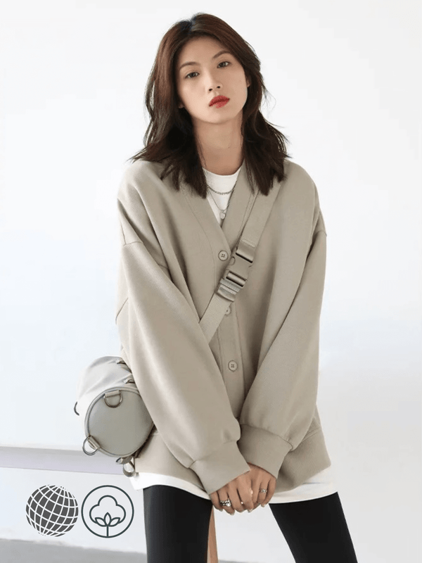 Wind Stacked Cardigan  Women's workwear Loose Plus size V-neck Jacket Casual womens Versatile Mid-length Bf Sweaters Tops Streetwear Vintage Harajuku Cardigans for trending Woman in beige