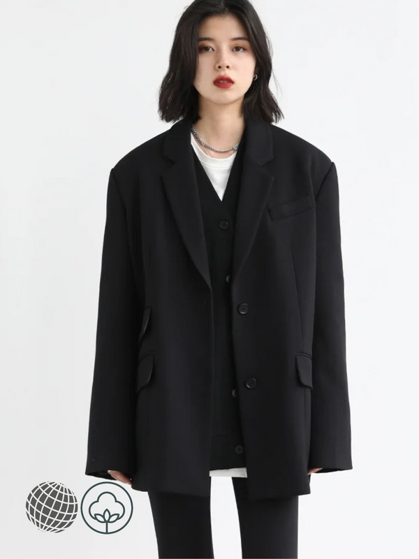 Wind Stacked Cardigan black  Women's workwear Loose Plus size V-neck Jacket Casual womens Versatile Mid-length Bf Sweaters Tops Streetwear Vintage Harajuku Cardigans for trending Woman