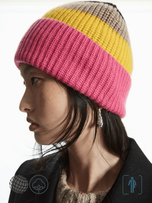 Stripe Knit Rib Beanie  Genderful Anywear Unisex Men’s Women’s winter Wool blend mens womens fashion color matching striped ribbed knitted pullover hats rainbow Beanies for trending man and woman