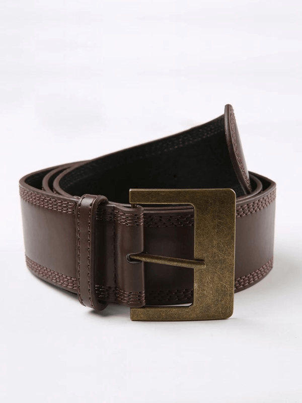 Vegan Buckle Belt  Women’s Vintage Faux PULeather Wide Metal Patchwork Waistband Womens Streetwear Y2k Retro Match Clothing Belts for trending Woman in brown