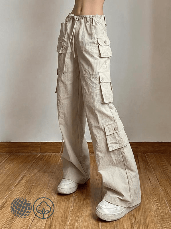 Harajuku Baggy Cargo Pants  Women’s Pocket Patchwork Straight Light Khaki Low Rise Casual Womens Jogging Overalls Trousers for trending Woman