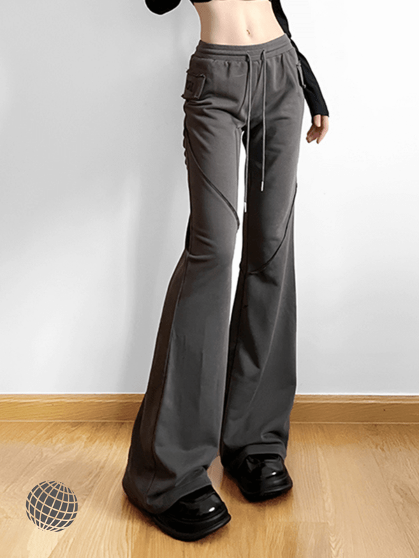 Low Rise Flared Pants Women’s Jogging y2k Vintage Bandage Loose fit Rockmore Letter Embroidery Grey womens Sweatpants Korean Fashion Trousers Autumn Streetwear for trending Woman in Gray