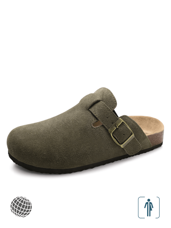 Suede Mules   Genderful Anywear Unisex Women's Men’s Fashion Clogs Cork Insole Sandals with Arch Support mens womens Outdoor Beach Slides Home Shoes Footwear Slippers for Man and Woman in trending Olive Green