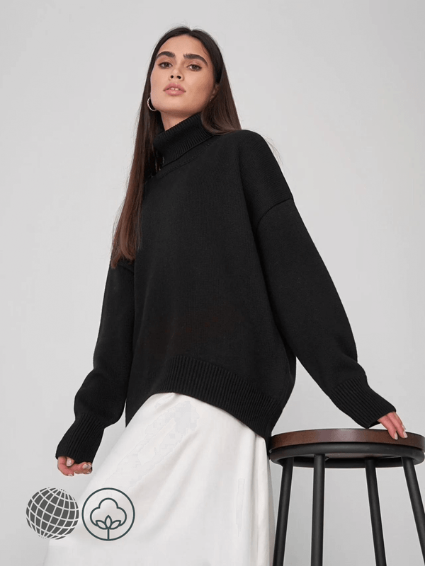 Soft Turtleneck Sweater black   Women’s Fall Winter and Spring Loose Ribbed band Knitted womens Classic Versatile Super Warm Solid Color Pullovers Sweaters Workwear Outer for trending Woman