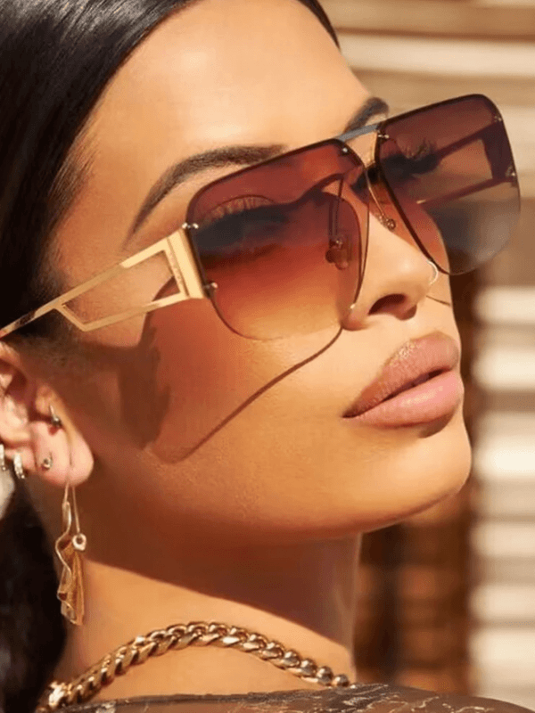 Half Frame Triangle Leg Sunglasses   Women’s Vintage  Y2K Fashion Brand Alloy Gradient Sun Glasses Dirivng Sports womens Eyewear for Woman in gold champagne