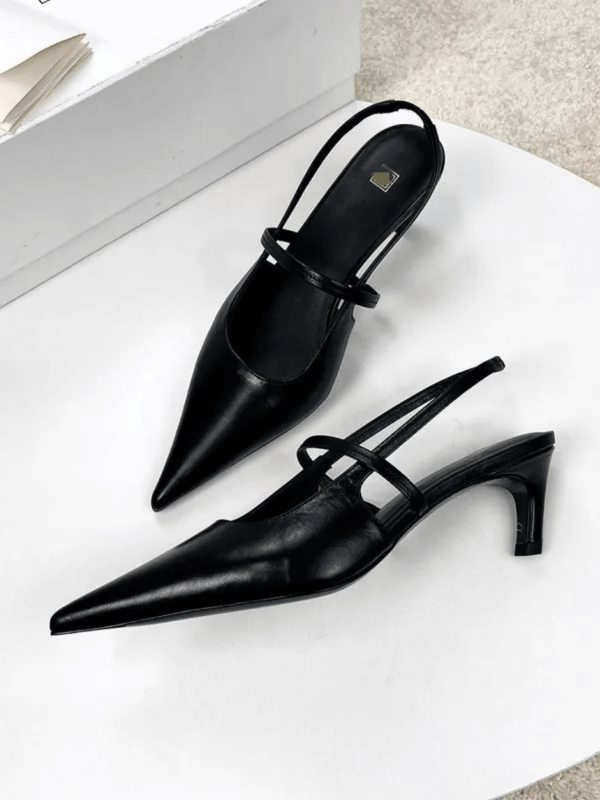 Leather Shoes   Women’s retro sheepskin muller square toe with real bag head half drag high heel sandals womens Footwear for trending Woman in black