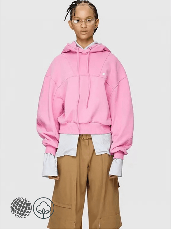 Hooded Sweatshirt pink   Genderful Women's Low Classic loose long-sleeves drop shoulders versatile short tops Spring Autumn casual y2k womens Sweatshirts for trending Woman