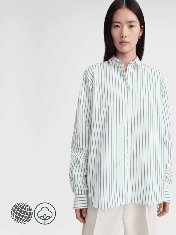 Striped Shirt green  Women’s Tops Printing Long Sleeves Elegant Trendy Spring Summer Sleeve Classic Casual Striped turn-down point collar button-up womens workwear shirts for trending woman in white