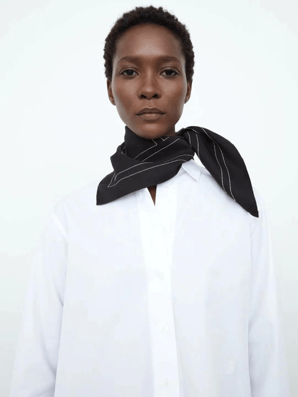 Silk Scarf   Women’s Nordic minority TOTE embroidery series bandana scarfs hair band~19MM twill classic logo embroidery ribbon womens scarves Bandanas Headwear for trending woman in black with white trim
