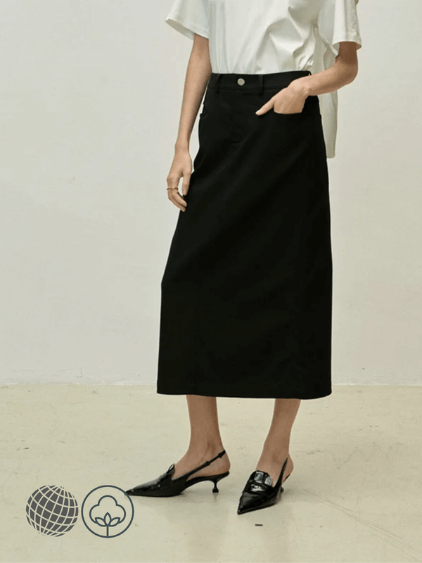High-Rise Cowgirl Midi Skirt black   Women's Spring Summer Casual Versatile workwear Cowboy High Rise Waist A-line Mid Length womens Skirts for trending Woman