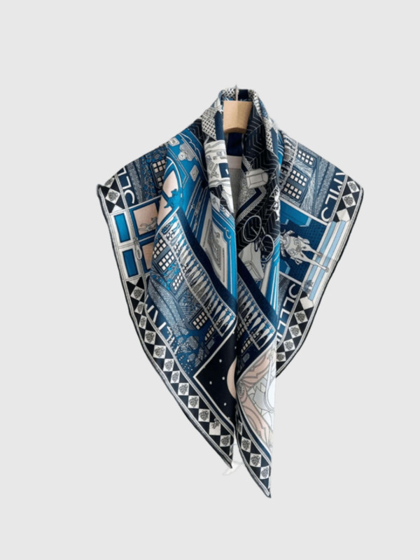 Silk Twill Square Scarf blue    Women’s Lady Herm-Luxury Shawl, trending Fashion Brand palace country house courtyard scarves