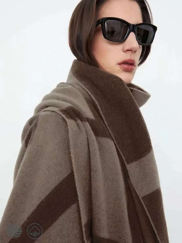 Cashmere Scarf    Women's Autumn Winter Spring Wool Geometric Pattern Niche Versatile tassels womens  Blanket woolen Shawl Two-purpose Thick Warm Scarves for trending woman in coffee brown