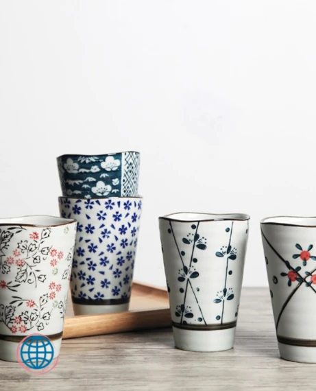 Handmade Sake Cup Set 5-Piece Unique Japanese Antiquity Style Ceramic Handmade Cups Porcelain Durable Breakfast Mug Special Gift for Friends Trending