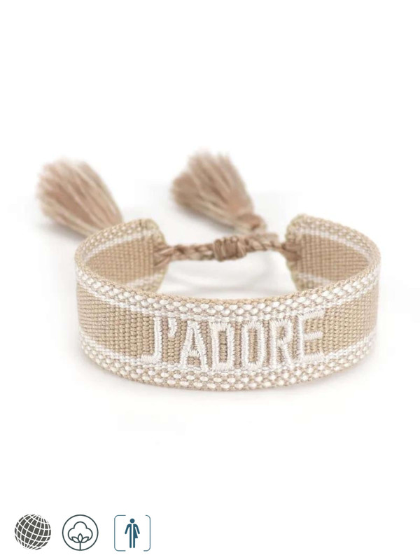 Bohemian Bracelet  Genderful Unisex Anywear Men’s Women’s Bohemia JADORE Fashion Personalized Embroidery Wrist Knitted mens womens boho wristbands I Love You tassel Bracelets J’Adore Love for Man Woman in trending Khaki beige