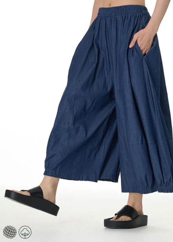 Japanese Pants   Women’s casual wide-leg relaxed thin casual womens pleated elastic mid rise waist nine-minute trousers for trending woman in blue Japan and South Korean spring summer fashion season
