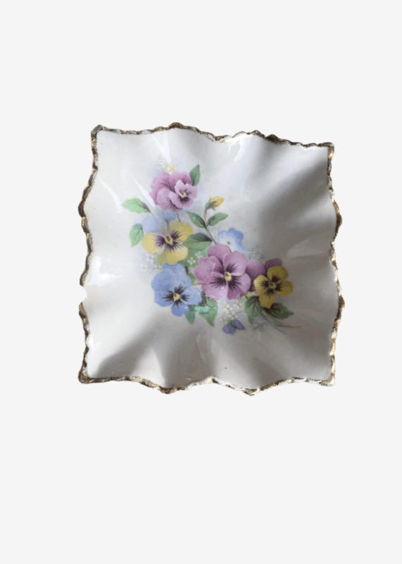 Floral Porcelain Trinket Dish    Vintage Ruffled square Shaped with Flowers pattern Accessories Decor - Made in Stwffordshire, England c1980s - Classic flower Collectable Ceramics Trending Collectors antiques