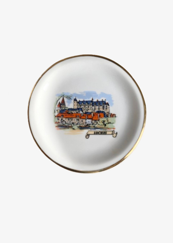 Château de Loches Porcelain Trinket Dish     Vintage Round Shaped with Castle and buildings scenic pattern Accessories Decorative Objects  - Made in Castle Loire valley France China c1980s  - Classic Collectable Ceramics Trending Collectors antiques