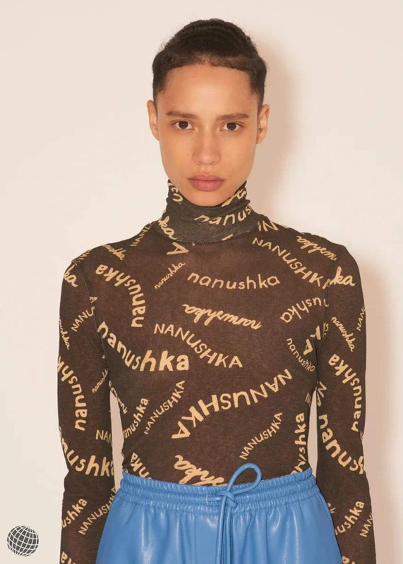 Mockneck Top brown  Women’s niche in spring summer Slim elastic letter-printed high-necked long-sleeves womens tops NANUSHKA letter print bottom shirts Blouses for trending woman in auburn-brown