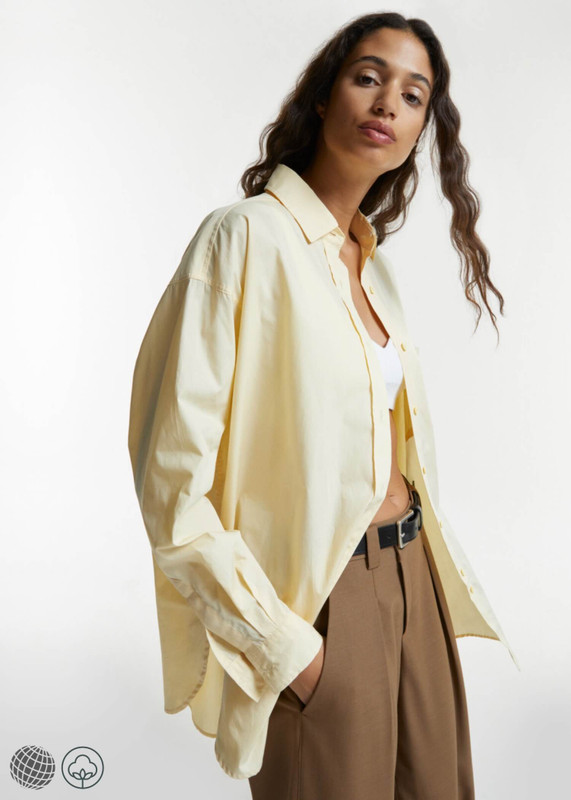 Poplin Cotton Shirt    Women’s Fresh Yellow Pure Cotton Loose bottoming tail Pocket Embroidered womens Turn-down collar Tops Long Sleeves Mika Shirts for trending woman in yellow Fall Autumn Spring workwear fashion season