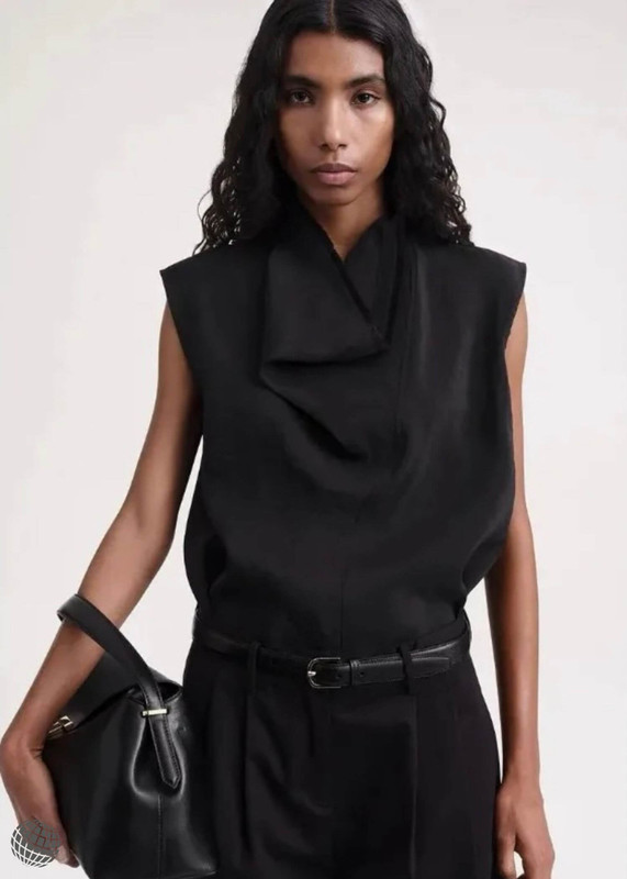 Viscose Top   Women’s Shirt Sleeveless Cowls Collar Casual Vintage High Street Solid Color Elegant Trendy womens Shirts Tops for trending woman in black Spring Summer fashion season