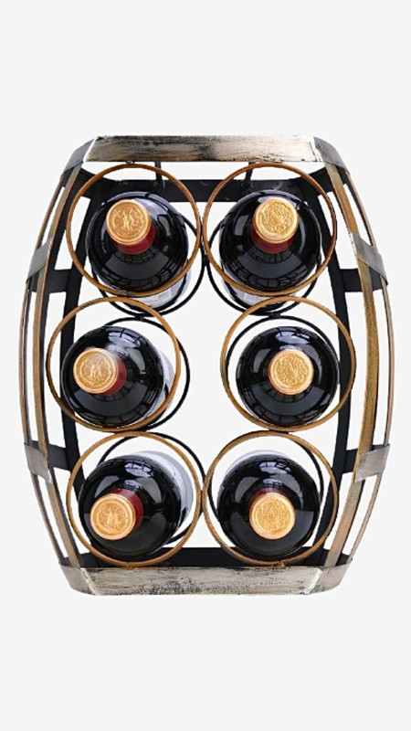 Barrel Wine Rack Tabletop 6 bottle wine holder Sturdy Iron whisky Handmade Craft Display and Storage Rack Home Decor Trending
