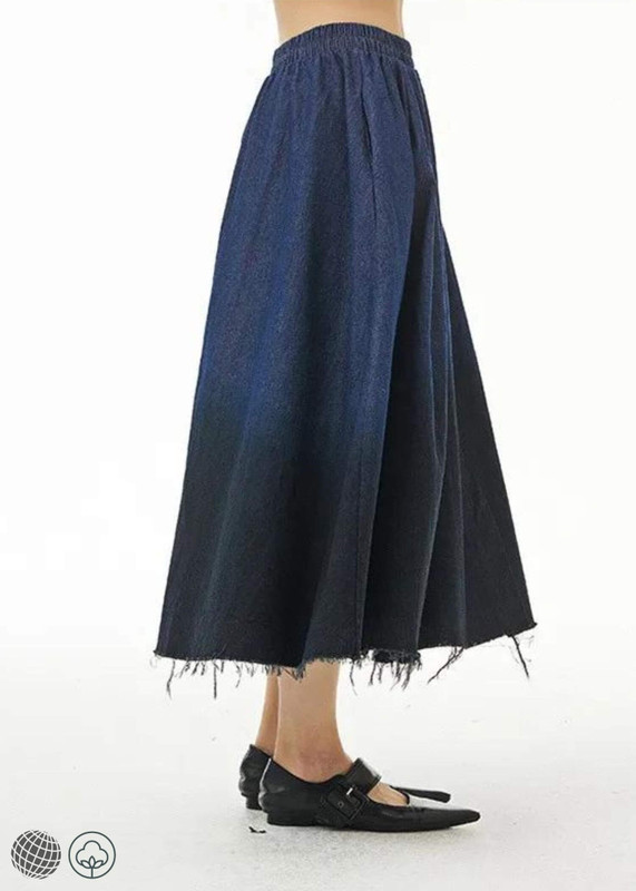 Mid Rise Tie Dye Midi A-Line Skirt blue  Women’s loose swing hanging cotton denim dyed original design womens pleated mid-calf bell skirts for woman with black spring summer trending fashion season
