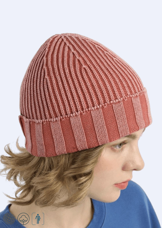 Rib Beanie red   Anywear Unisex Men’s Women’s 100% Cotton vintage washed Ribbed Knit hat Mens Womens, Winter Leisure Sports One Size fits All Activewear Fitness Headwear for Man Woman in trending orange-red