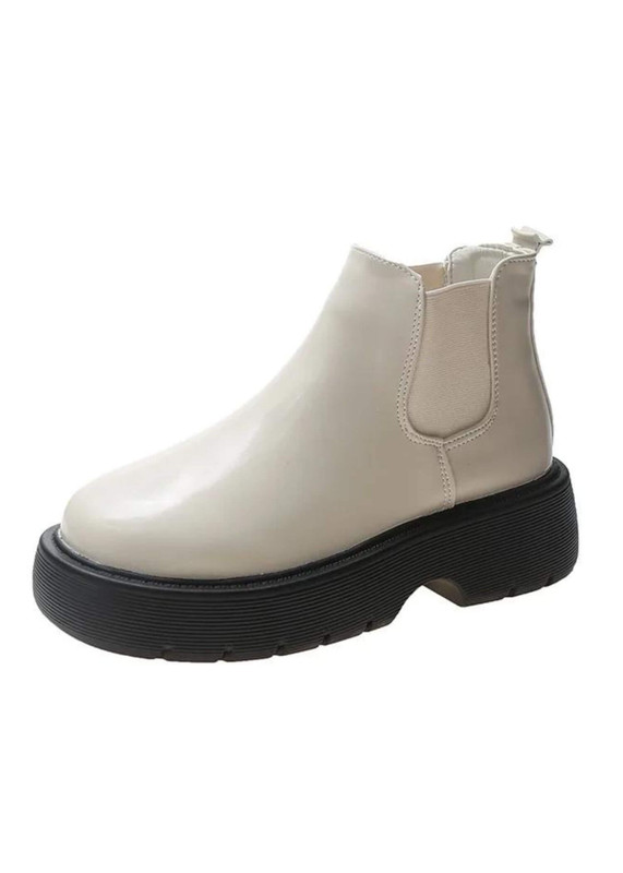 Chelsea Ankle Boots beige  Women’s Vegan Shoes Autumn Womens Designer Faux PU Leather Slip-on Platform Short Boot Footwear for trending Woman