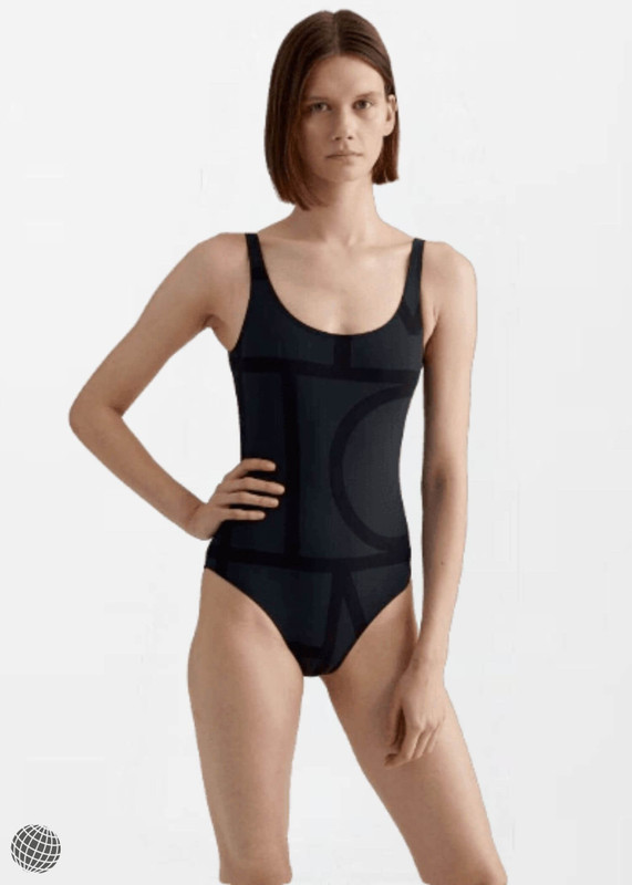 Scoop Neck Swimsuit  Women’s Positano Classic Logo Letter Printing Sexy Wire Free swim suit Bodysuit Swimwear for Woman in dark teal-black with black print womens trending Beachwear Swimsuits