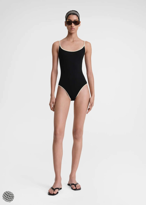 Japanese Swimsuit   Women’s bikini sexy Camisole Monokini transparent Tight slim fitting Student Sun bath swimwear womens one piece swimsuit Scoop neck Swimwear for trending woman in black with white trim plus size beachwear