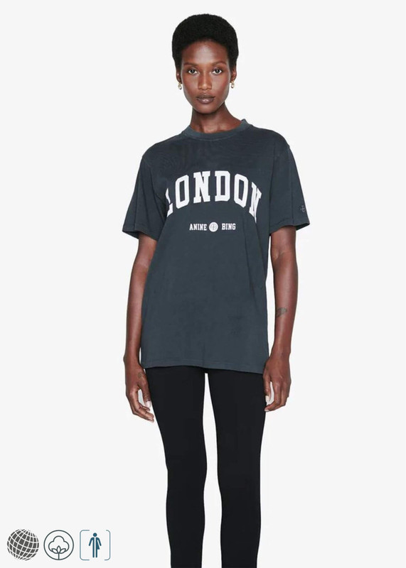 London City Cotton T-Shirt gray  Women's Men’s Petite Size Annie Bing Summer Tops England brand Classic English Letter Printed Crewneck round o-neck Sleeves Logo Embroidery Short-sleeves T-shirts for Woman Man Anywear Unisex Spring Summer women’s mens fashion season in dark grey