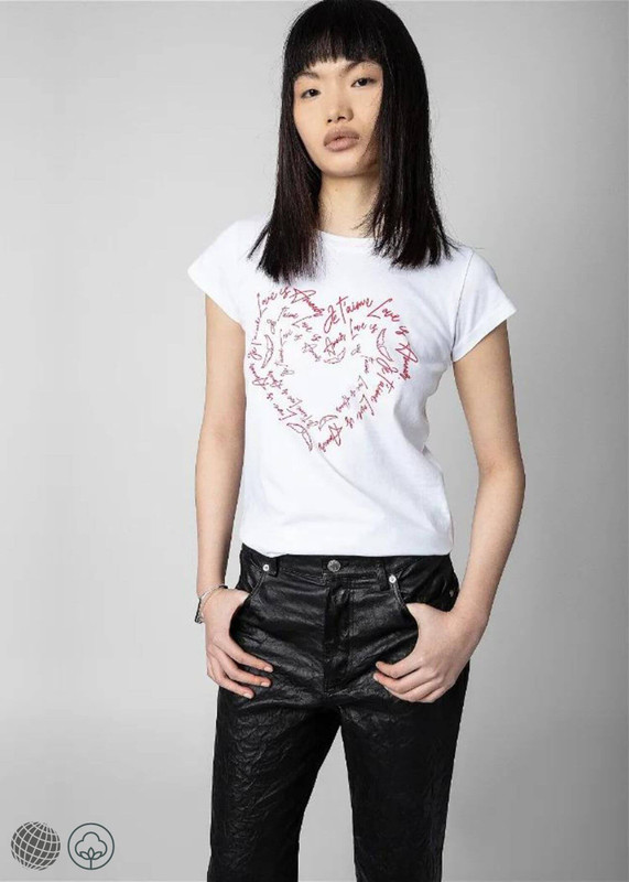 Heart T-Shirt white   Women's Color Love Hot Breathable short sleeves crew neck round o neck casual organic cotton womens loose T-shirts Spring Summer Tops for trending woman
