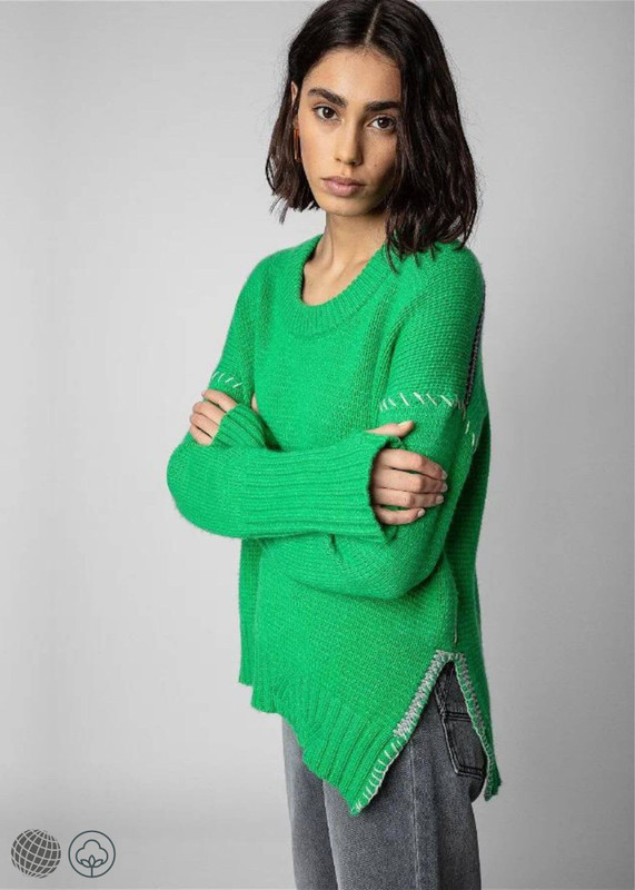 Cashmere Sweater green Women's 100% Hand-woven ribbed striped Scoopneck round O Collar Casual Knit Pullover Long-sleeves Pullovers Sweaters for woman Fall Autumn Winter Spring womens trending fashion season