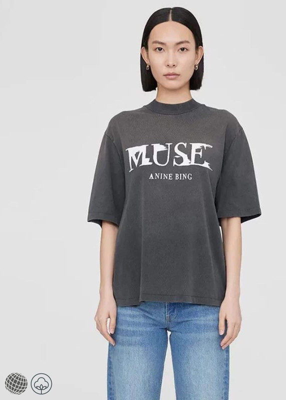 Harajuku Crew Neck T-Shirt gray Women's MUSE ANNIE BING Printed Oversized crewneck T-shirts Short-sleeves round O-collar Tops for Woman  in grey Spring Summer womens trending fashion clothing season