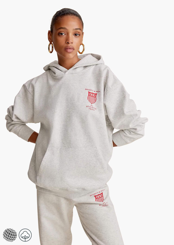 Harajuku Hooded Sweatshirt gray  miteigi Women’s Casual SPORTY AND RICH ATHLETIC Print fitness sports Loose Hoodies Long Sleeves Simple Lazy Style Pullover Streetwear Tops Sweatshirts for woman in light grey Spring summer fall autumn womens trending fashion season sportswear