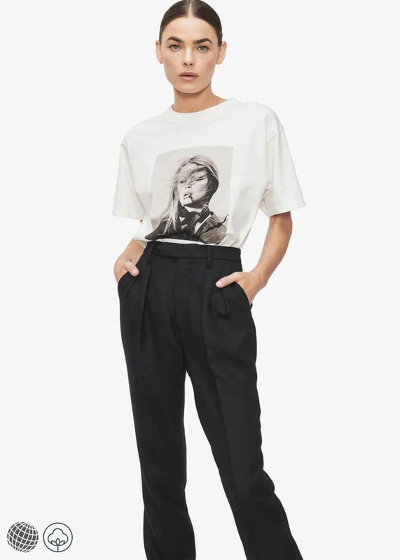 Crew Neck Capsule T-Shirt miteigi Women’s round o-neck petite size Tops Youthful Beauty Smoking Terry O'neill Brigitte Bardot Ida Portrait Short-sleeves Pure Cotton crewneck T-shirts for woman Spring Summer Fall Autumn womens trending fashion season clothes in white with black image