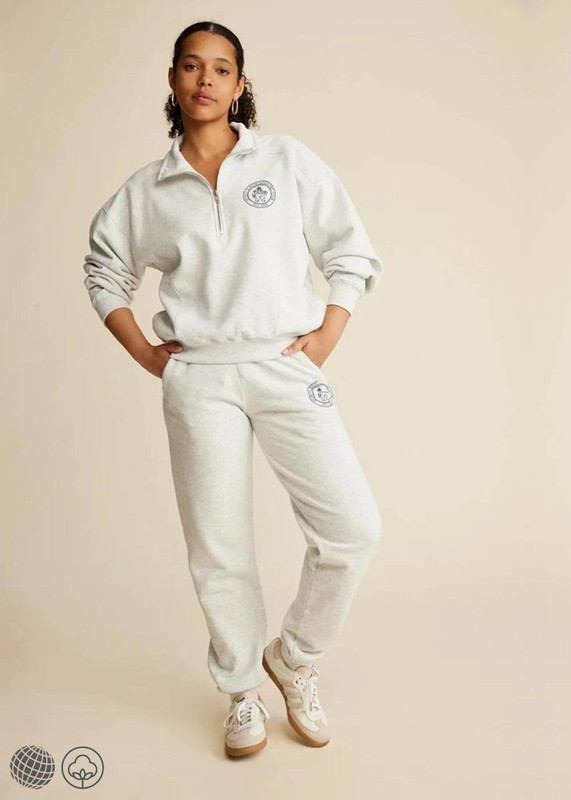 Sports Sweatshirt gray miteigi Women's Casual SPORTY and RICH COUNTRY CLUB EST. 1994 Lion Crest Letter Printed Zipper Solid Color Sports long sleeves turn-down collar ribbed band hem Sweatshirts for Woman in light grey Spring Fall Autumn miteigiYuki sportswear womens trending fashion season