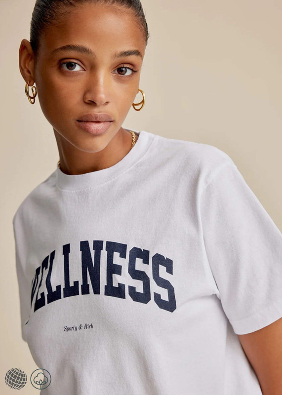 Crew Neck T-Shirt white   miteigi Women's Fitness activewear Short Sleeves Casual Comfort Sports round o-neck crewneck T-shirt for woman in dark navy blue WELLNESS Sporty & Rich Spring Summer Fall Autumn womens trending fashion brand sportswear style season Y2K tops